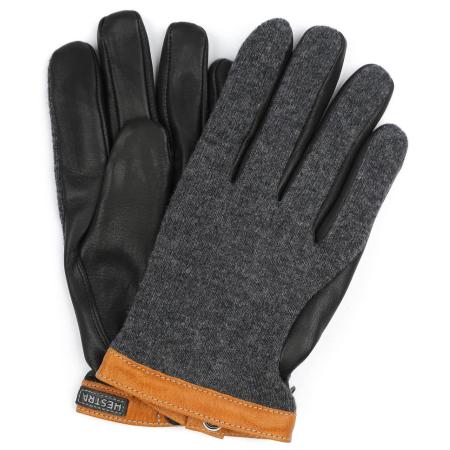 Hestra Handschoen Wool Tricot Leer Antraciet Zwart