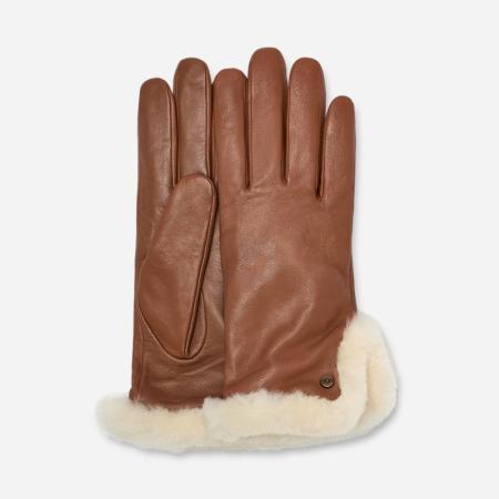 UGG® Handschoen met split van leer en sheepskin voor dames in Brown, Maat L, Leder