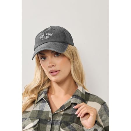 Yours Grey Acid Wash 'New York' Slogan Baseball Cap Size One Size