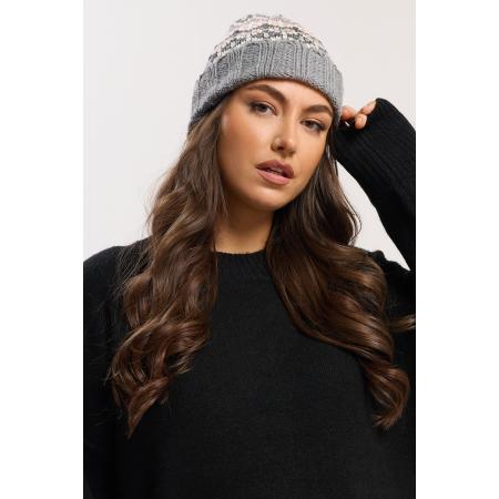 Yours Grey Fairisle Beanie Hat Size One Size