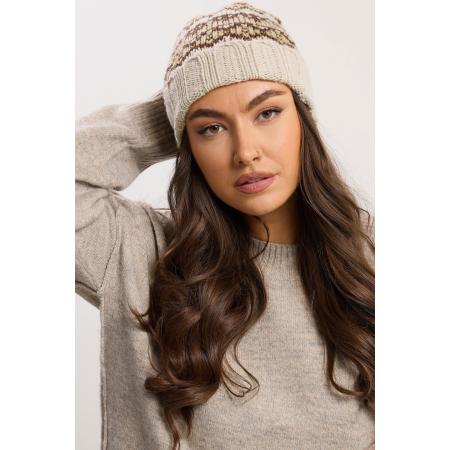 Yours Natural Brown Fairisle Beanie Hat Size One Size