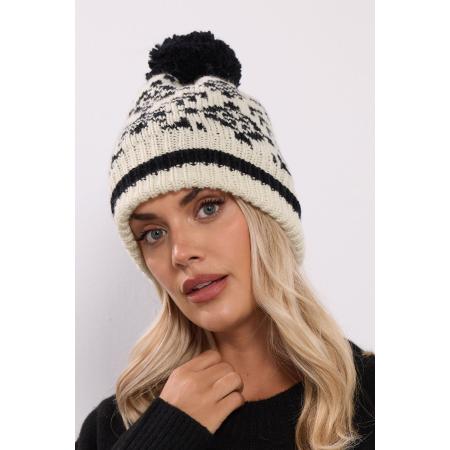 Yours Ivory White Fairisle Pom Pom Bobble Hat Size One Size
