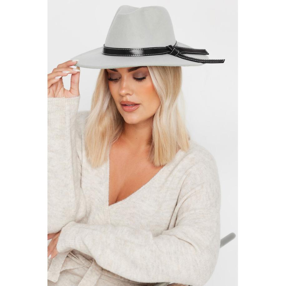 Yours Fedorahoed Met Imitatieleren Banddetail In Grijssize One Size Grijs