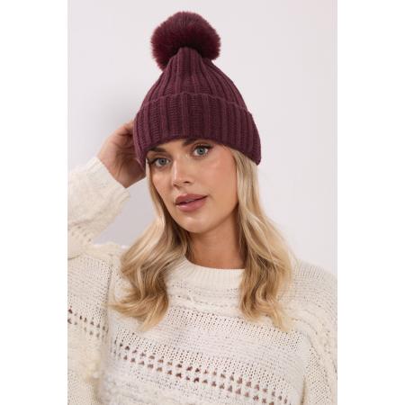 Yours Burgundy Red Faux Fur Pom Pom Bobble Hat Size One Size