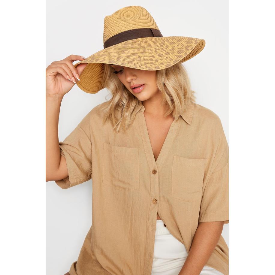 Yours Hoed Van Stro Met Brede Rand Met Luipaardprint In Bruinsize M-L Bruin