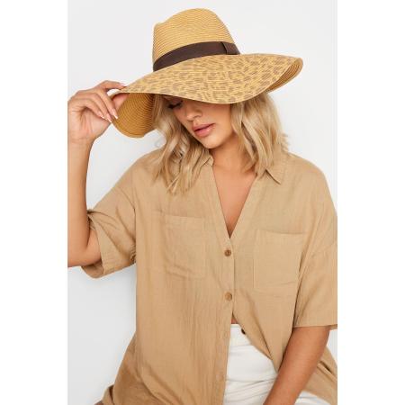 Yours Hoed Van Stro Met Brede Rand Met Luipaardprint In Bruinsize M-L