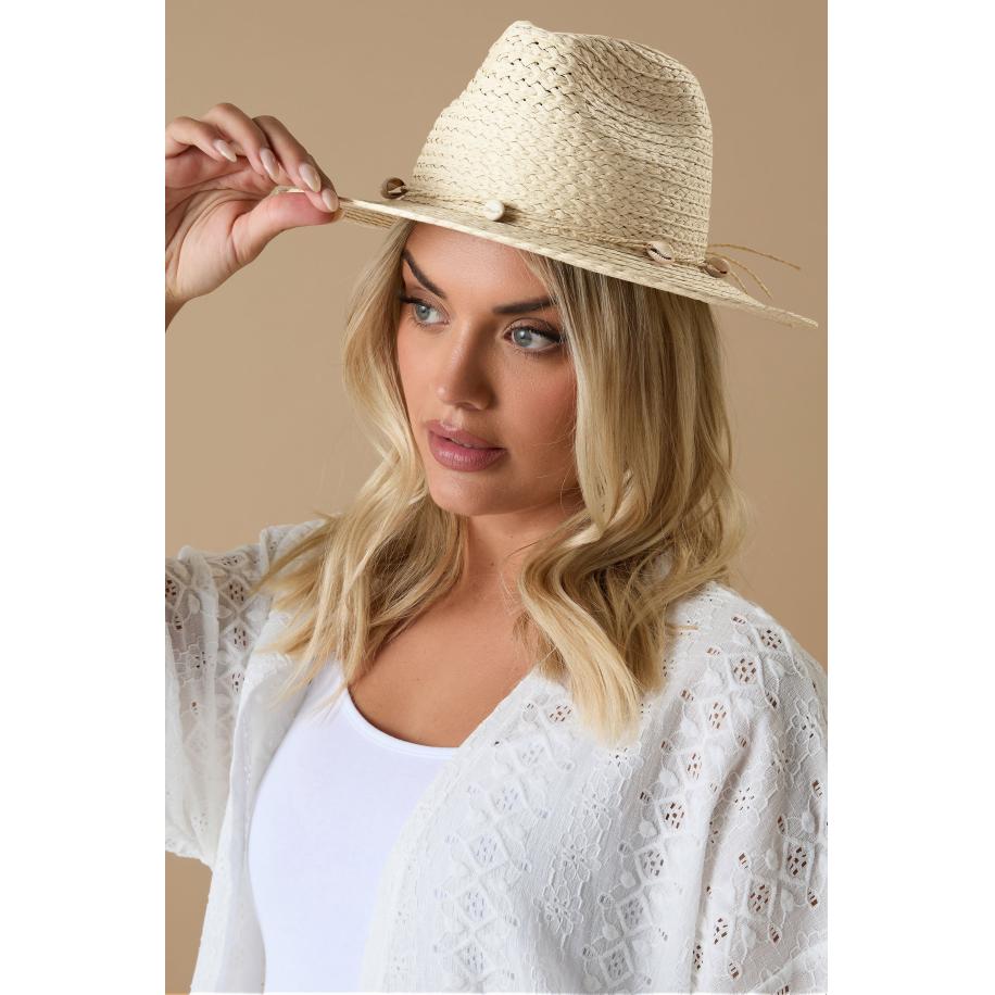 Yours Ivory White Shell Detail Straw Hat Size One Size Wit