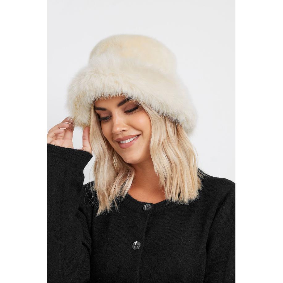 Yours Bucket Hat Van Imitatiebont In Crème Size One Size Bruin