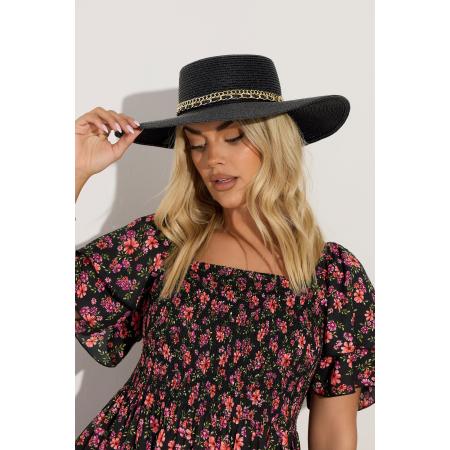 Yours Black Chain Wide Brim Straw Hat Size One Size