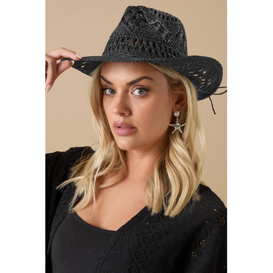 Yours Cowboyhoed Van Stro Met Geweven Strikdetail In Zwartsize One Size Zwart