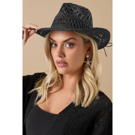 Yours Cowboyhoed Van Stro Met Geweven Strikdetail In Zwartsize One Size