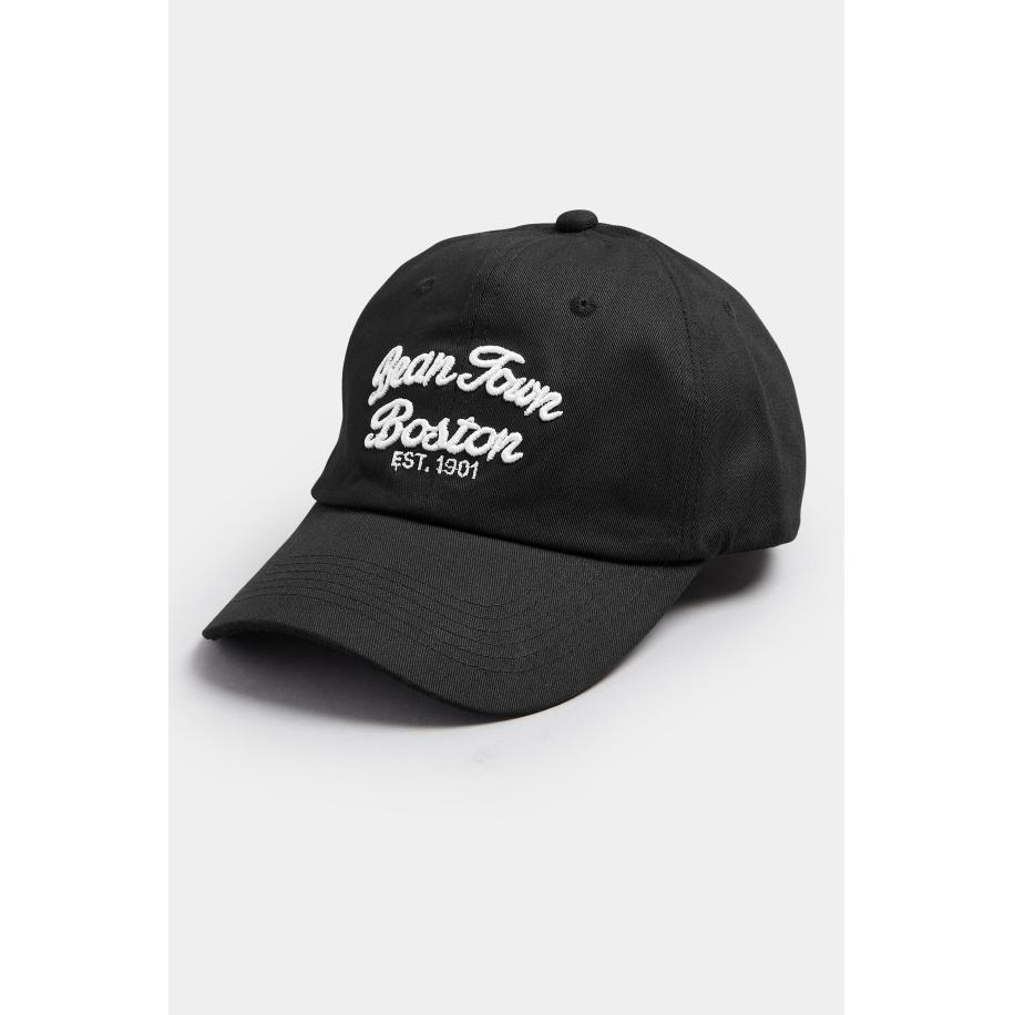 Yours Black 'Boston' Slogan Baseball Cap Size One Size Zwart