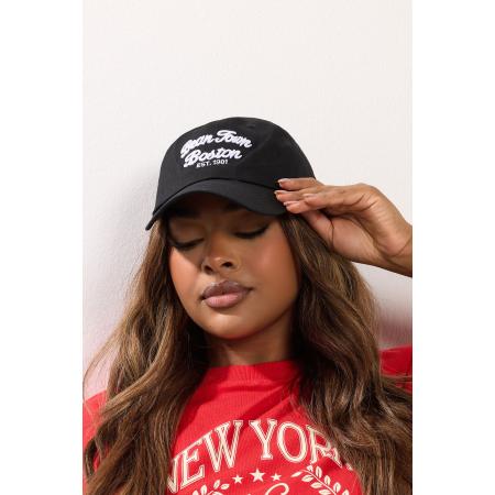 Yours Black 'Boston' Slogan Baseball Cap Size One Size