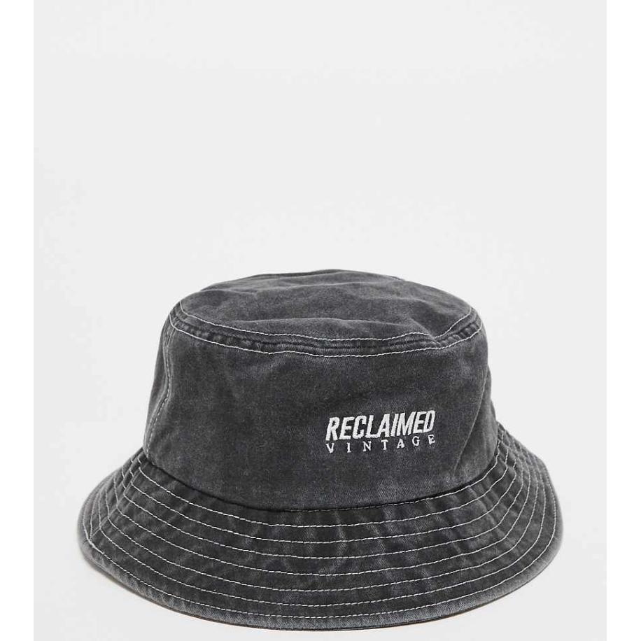 Reclaimed Vintage Uniseks bucket hat met logo in zwart Zwart