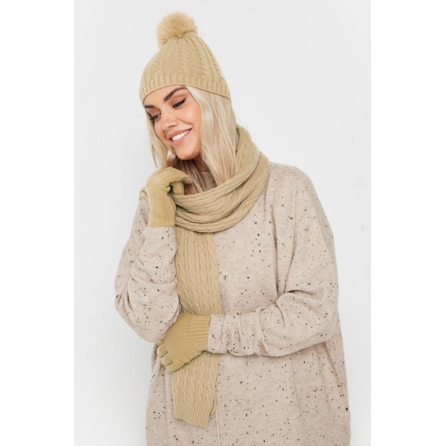 Yours Beige Bruine Kabelgebreide Muts, Handschoenen En Sjaalsetsize One Size Bruin