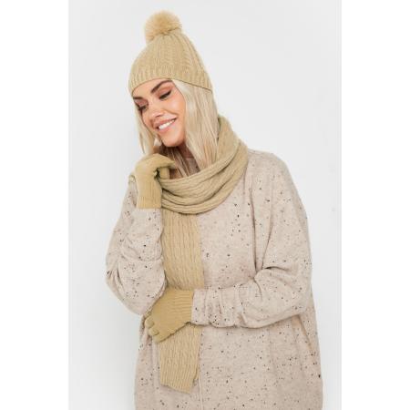 Yours Beige Bruine Kabelgebreide Muts, Handschoenen En Sjaalsetsize One Size
