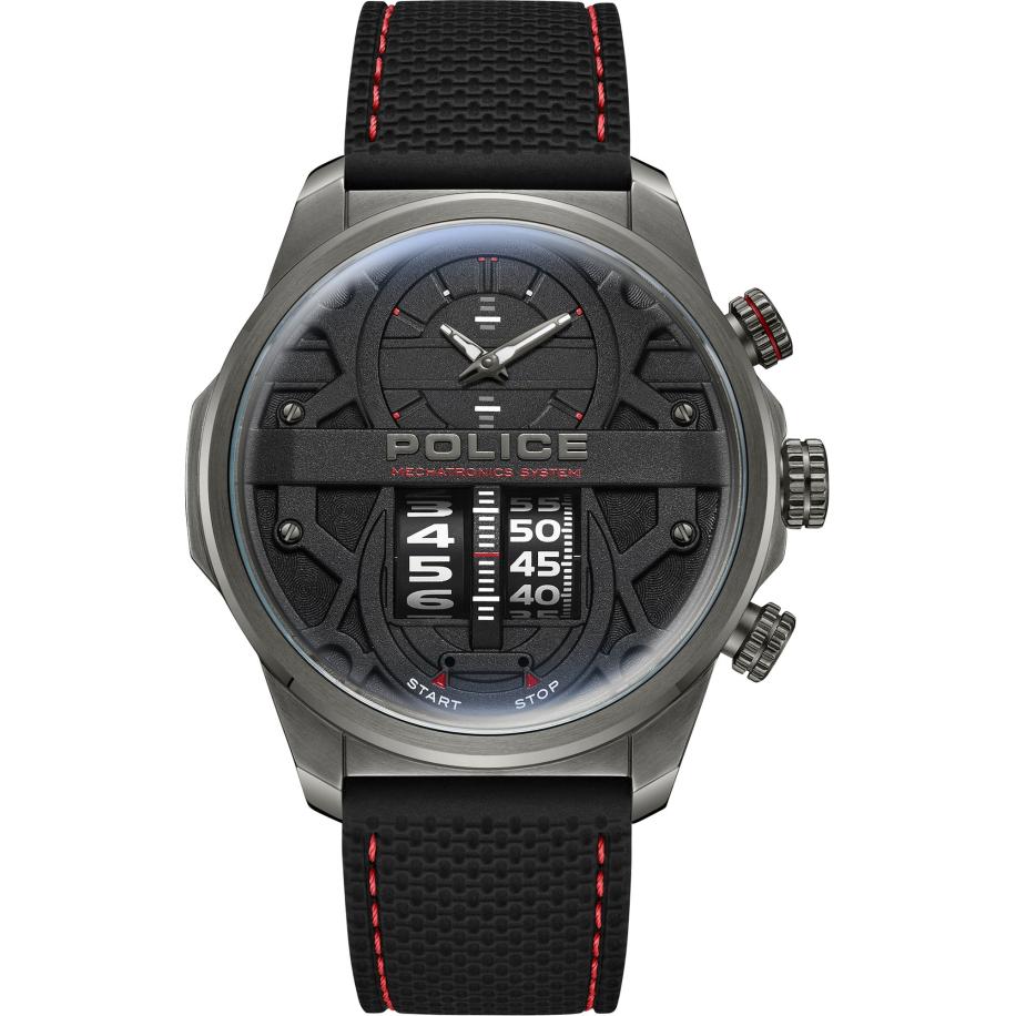 Police POLICE Analoog horloge Rotorcrom zilvergrijs / rood / zwart / wit -