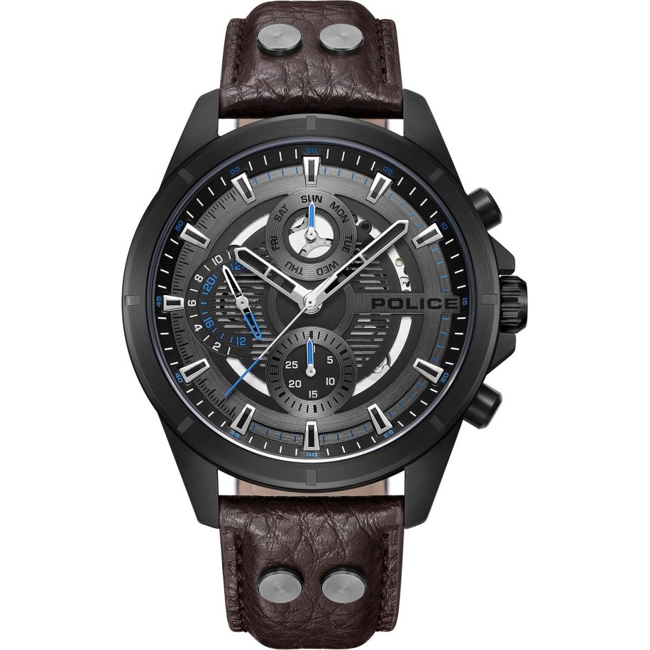 Police POLICE Analoog horloge Malawi donkerbruin / zwart / zilver / wit -