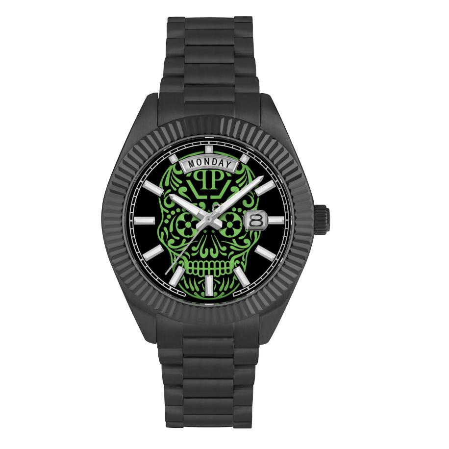 Philipp Plein Watches Analoog horloge groen / zwart Zwart