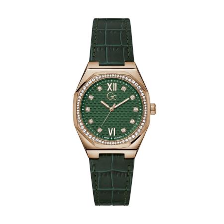GC Gc Analoog horloge Coussin Sleek rose-goud / donkergroen / transparant