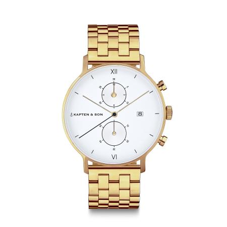 Kapten & Son Kapten & Son Analoog horloge Chrono Gold Steel goud / wit