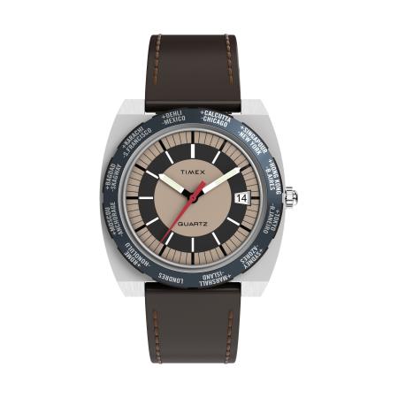 TIMEX Analoog horloge Q Timex® 1972 World Time bruin / rood / zwart