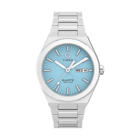 TIMEX Analoog horloge Q Timex® Continental Day and Date lichtblauw / zilver