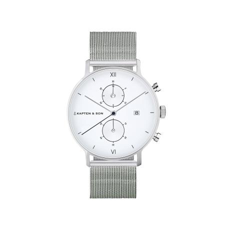 Kapten & Son Kapten & Son Analoog horloge Chrono Small Silver Mesh zilver / wit