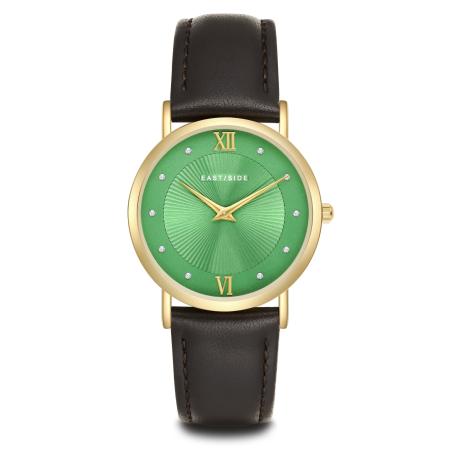 EASTSIDE Eastside Analoog horloge donkerbruin / goudgeel / groen