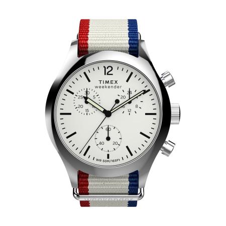 TIMEX Analoog horloge New England blauw / stone grey / karmijnrood / zilver