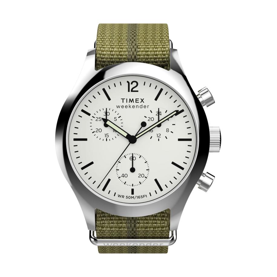 TIMEX Analoog horloge Weekender New England olijfgroen / zwart / zilver / wit Groen