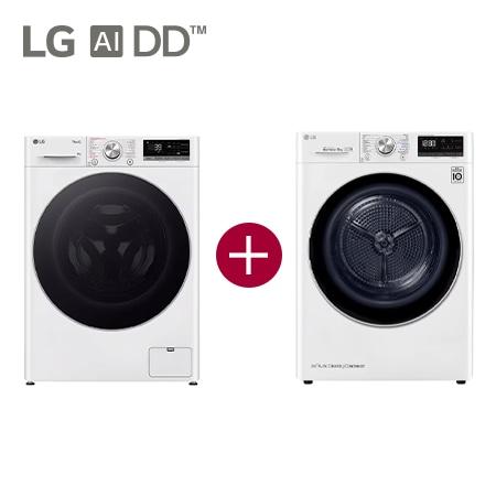 LG 9kg Wasmachine GC3R709S1 + 9kg Droger RH90V9AV3N Wit - GC3R709S1.RH9AV3N