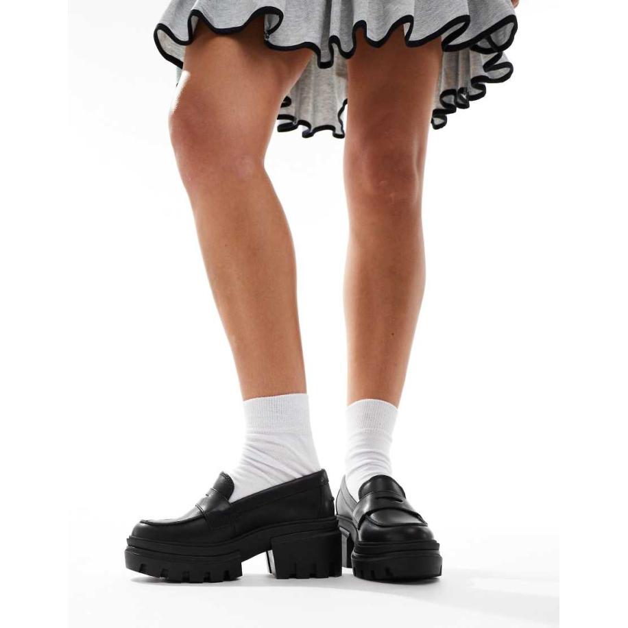 Timberland Everleigh Leren loafers met dikke zool en hak in zwart Zwart