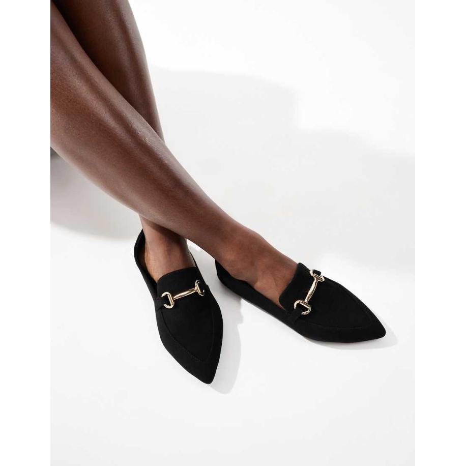 London Rebel Loafers met gesp en puntige neus in zwart Zwart