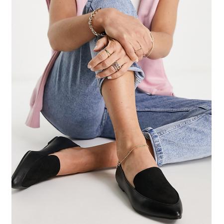 London Rebel Platte loafers met puntige neus en brede pasvorm in zwart