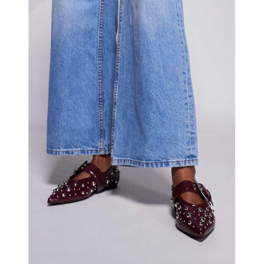 River Island Puntige Mary Jane ballerina's met studs in bordeauxrood Rood