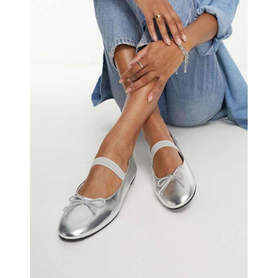 Monki Platte ballerina's in zilver metallic Zilver