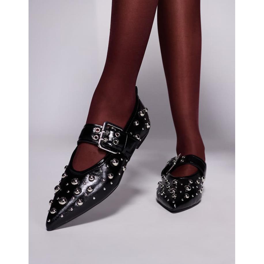 River Island Puntige Mary Jane ballerina's met studs in zwart Zwart