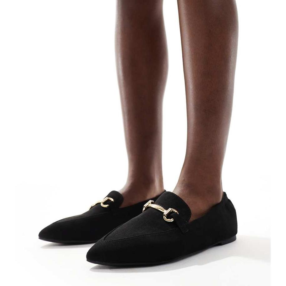 London Rebel Loafers met brede pasvorm, gesp en puntige neus in zwart Zwart