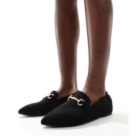 London Rebel Loafers met brede pasvorm, gesp en puntige neus in zwart