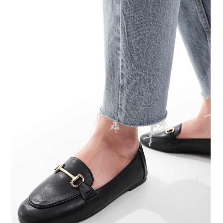 London Rebel Nori Loafers met brede pasvorm en gespdetail in zwart