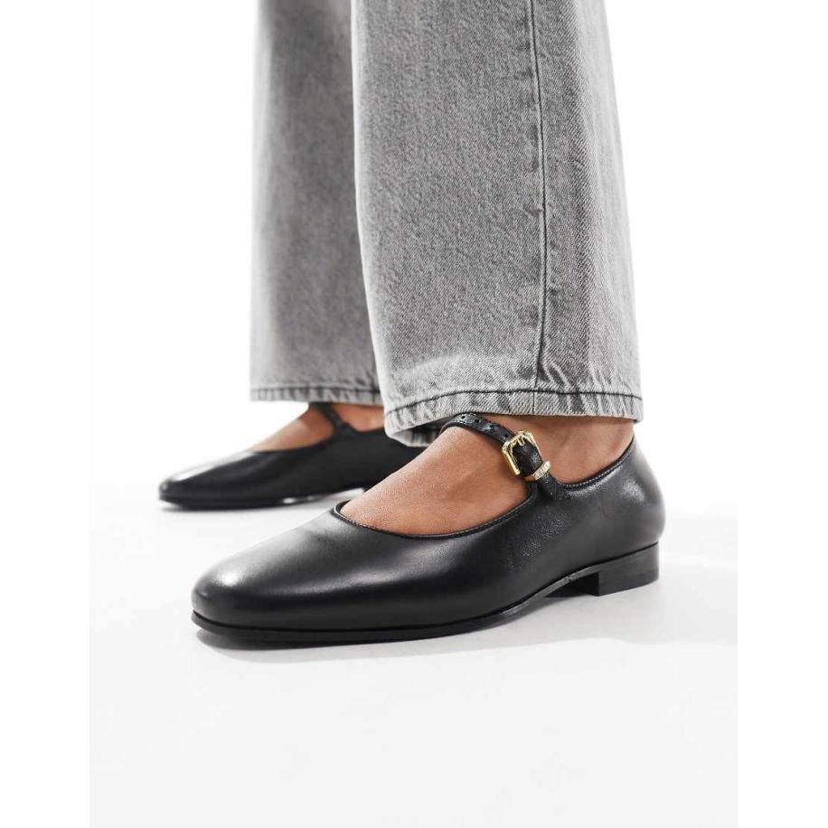 Walk London Bella Leren ballerina's in zwart Zwart