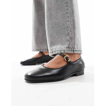 Walk London Bella Leren ballerina's in zwart