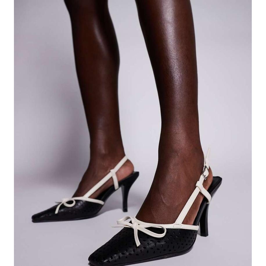 Public Desire Wide Fit Alchemy Slingback schoenen met brede pasvorm, hak en strik in crème en zwart-Wit Wit