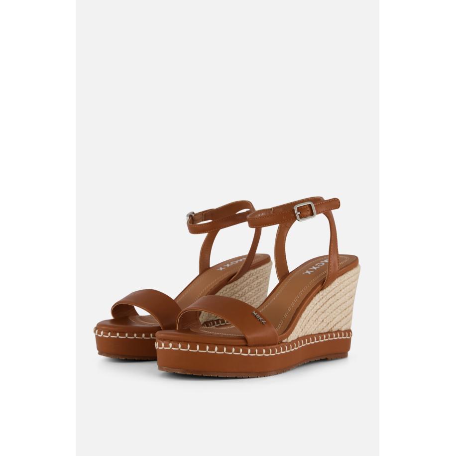 Mexx Ricky Palace Espadrilles met hak cognac Bruin