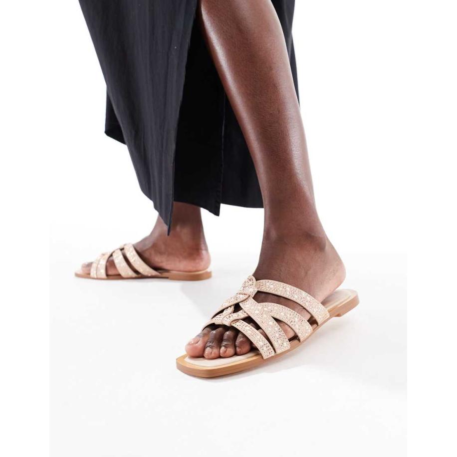 Stradivarius Platte muiltjes met bandjes met versiering in beige-Neutraal Multicolor