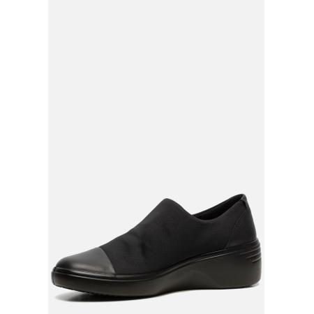 Ecco Soft 7 Wedge Instappers zwart Textiel