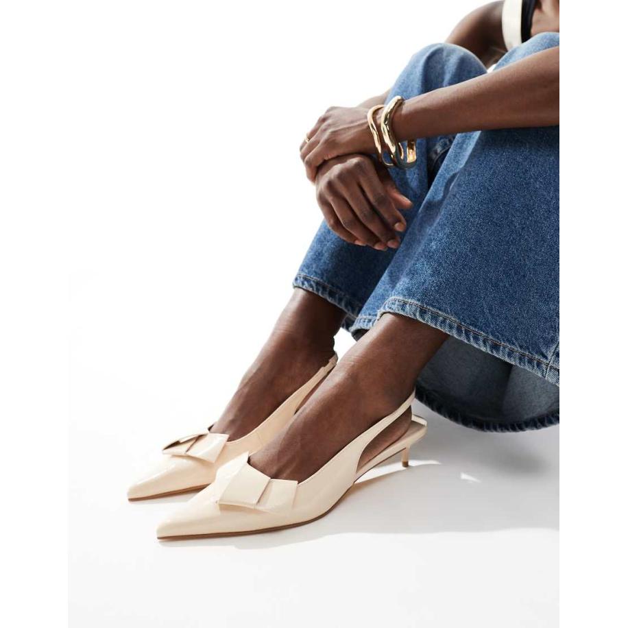 London Rebel Kitten hakken met slingback en strikdetail in crème-Wit Wit