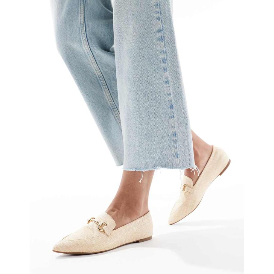 London Rebel Loafers van raffia met gesp en puntige neus in naturel-Neutraal Multicolor
