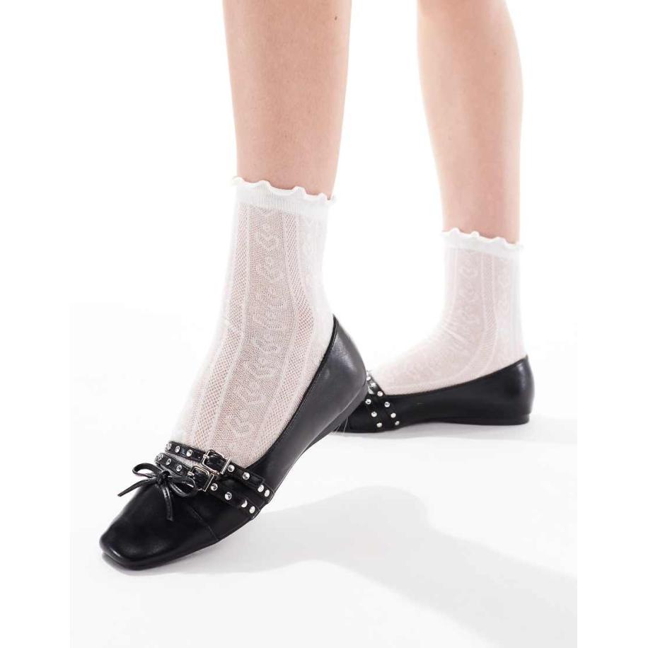 London Rebel Ballerina's met studs en gespen in zwarte lak Zwart